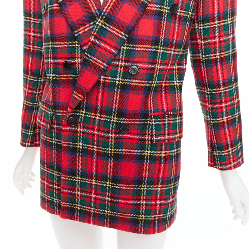 SAINT LAURENT 2023 red scotland plaid wool blend power blazer FR34 XS-6