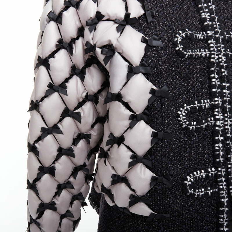 rare CHANEL 15A Brasserie Runway black tweed white quilted tromp loeil layered jacket FR50-1