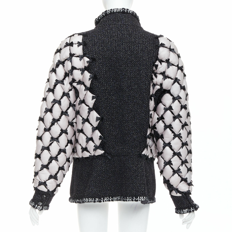 rare CHANEL 15A Brasserie Runway black tweed white quilted tromp loeil layered jacket FR50-5