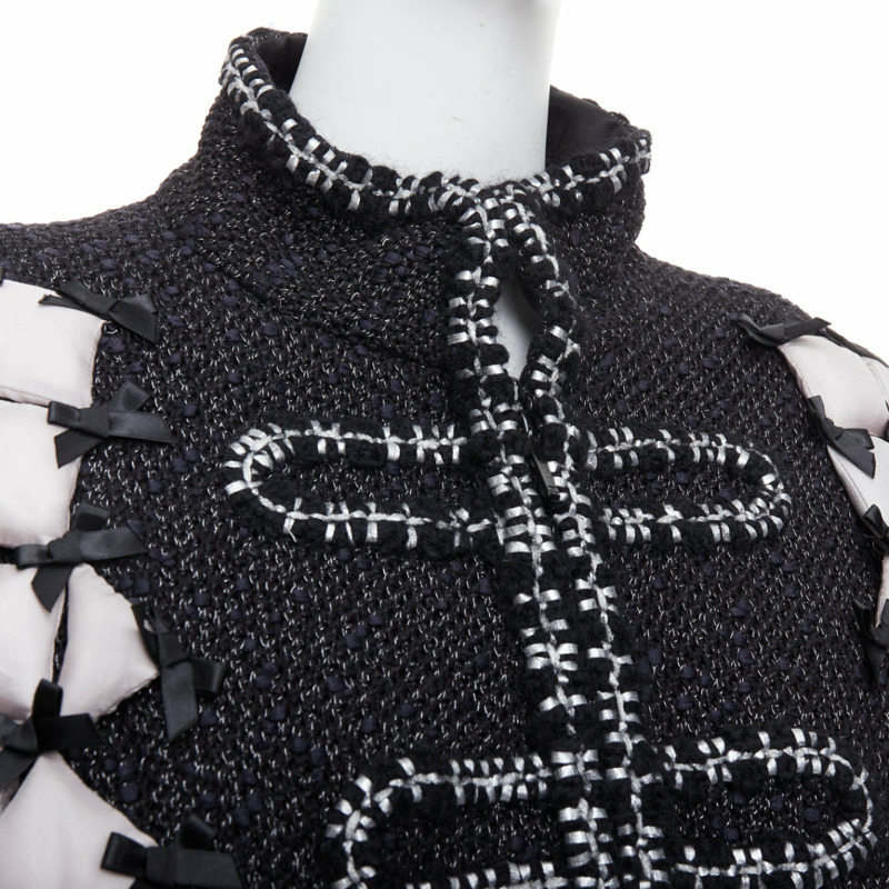 rare CHANEL 15A Brasserie Runway black tweed white quilted tromp loeil layered jacket FR50-7