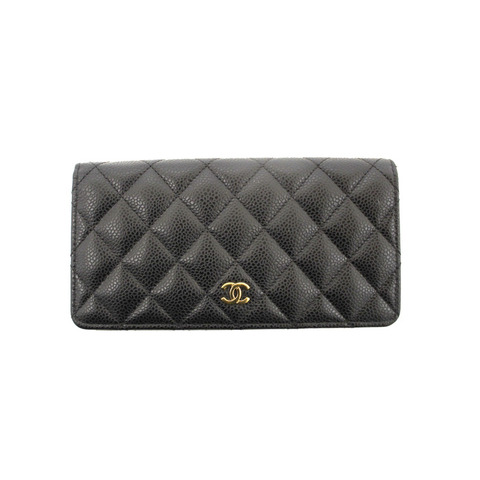 Chanel Black Quilted Caviar Leather Long Wallet