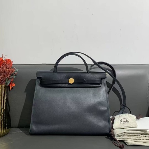 Hermes愛馬仕Herbag31黑色防水層金扣W刻 單肩包