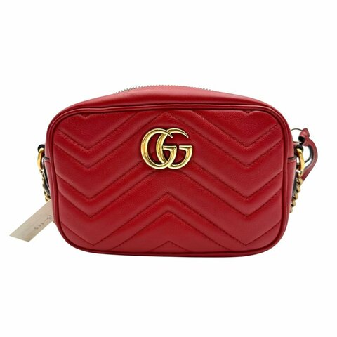 【美收精品】GUCCI 紅色雙G金鍊肩背包 B-313【隔月月中將轉賣至日本 上架期限30天】