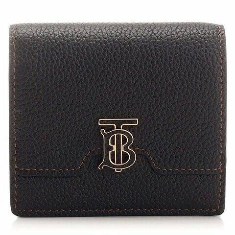 BURBERRY【 巴寶莉】專櫃經典款 TB logo 防刮粒面牛皮釦式對開零錢袋短夾/手拿包