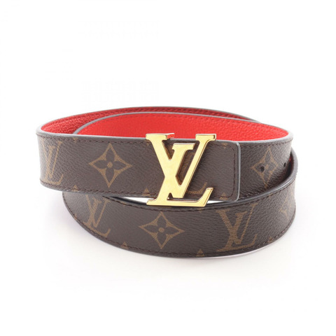 LOUIS VUITTON LV Initials Ceinture 皮帶 M0322 Monogram 帆布 棕色 紅色 二手