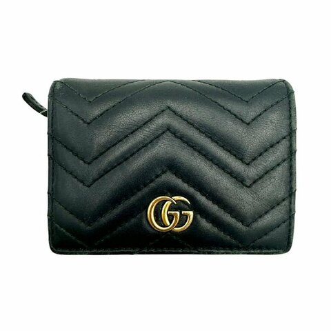【美收精品】GUCCI 黑色山形紋零錢包 B-325【隔月月中將轉賣至日本 上架期限30天】