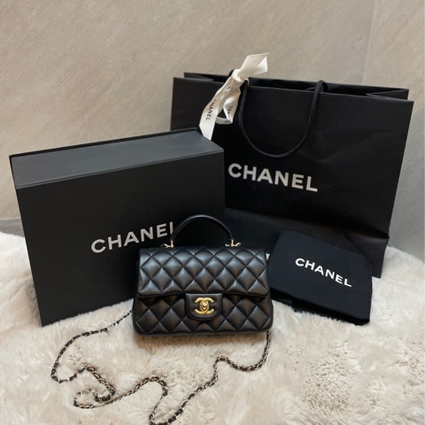 Chanel CF Mini Handle 20 黑色淡金釦 晶片款 羊皮