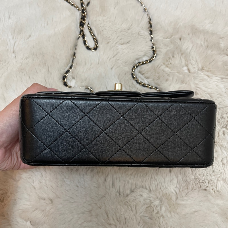 Chanel CF Mini Handle 20 黑色淡金釦 晶片款 羊皮-9