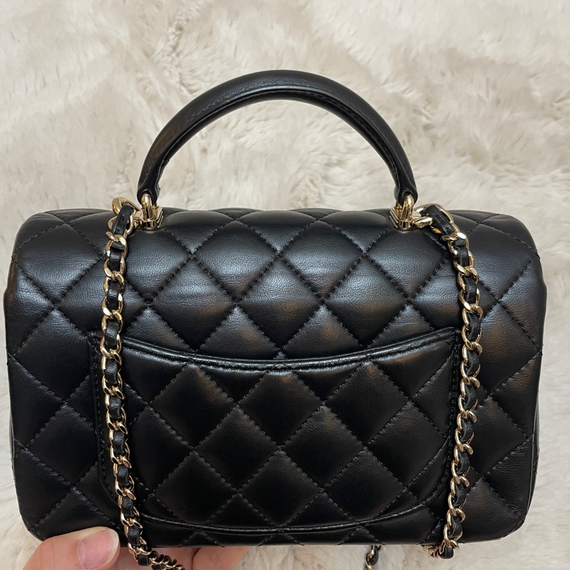Chanel CF Mini Handle 20 黑色淡金釦 晶片款 羊皮-13