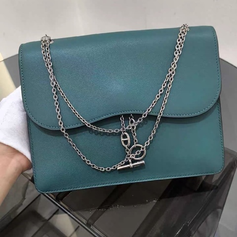 Hermes catenina系列松石綠銀色豬鼻子鏈條框Q