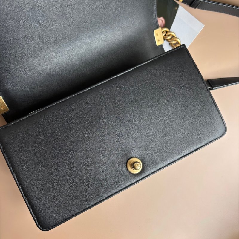 ::CHANEL:: 經典BOY 25黑菱格羊皮霧金斜背鏈包 肩背包-19