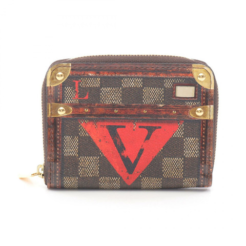 LOUIS VUITTON Zippy 零錢包皮夾 M52745 帆布 Damier Trunk Time 棕色二手