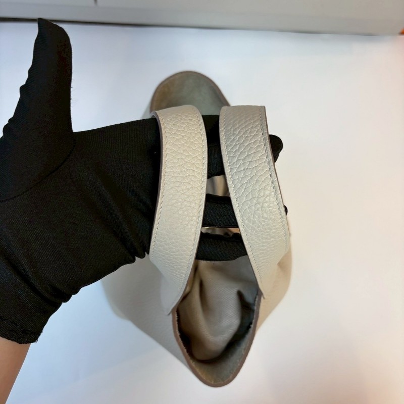 Hermes 金釦淺白灰色皮革菜籃子 18 picotin-5