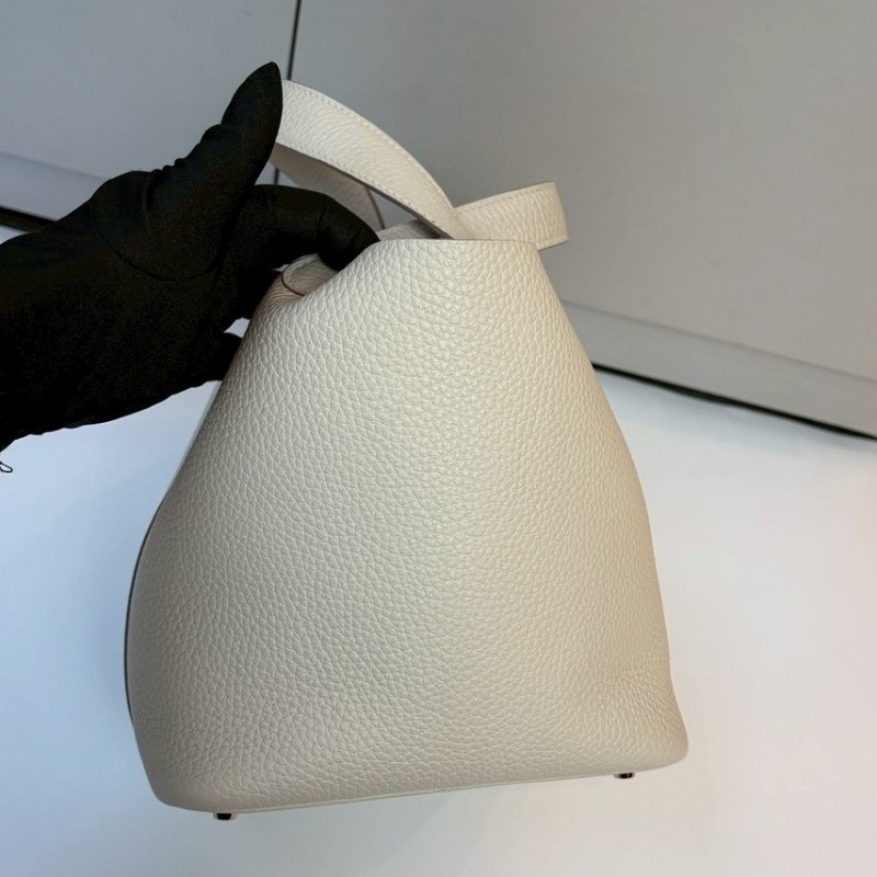 Hermes 金釦淺白灰色皮革菜籃子 18 picotin-9