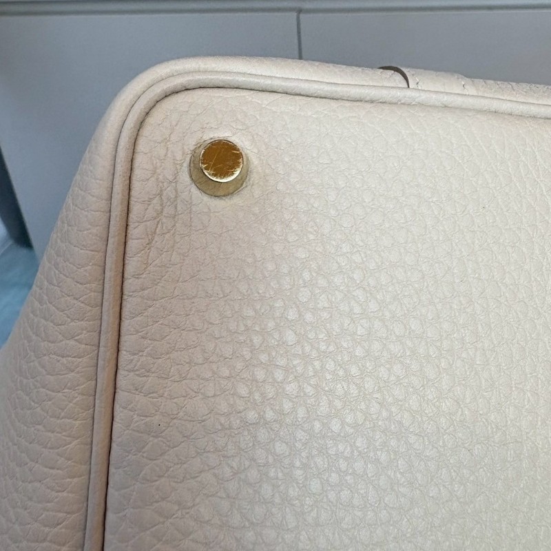 Hermes 金釦淺白灰色皮革菜籃子 18 picotin-16