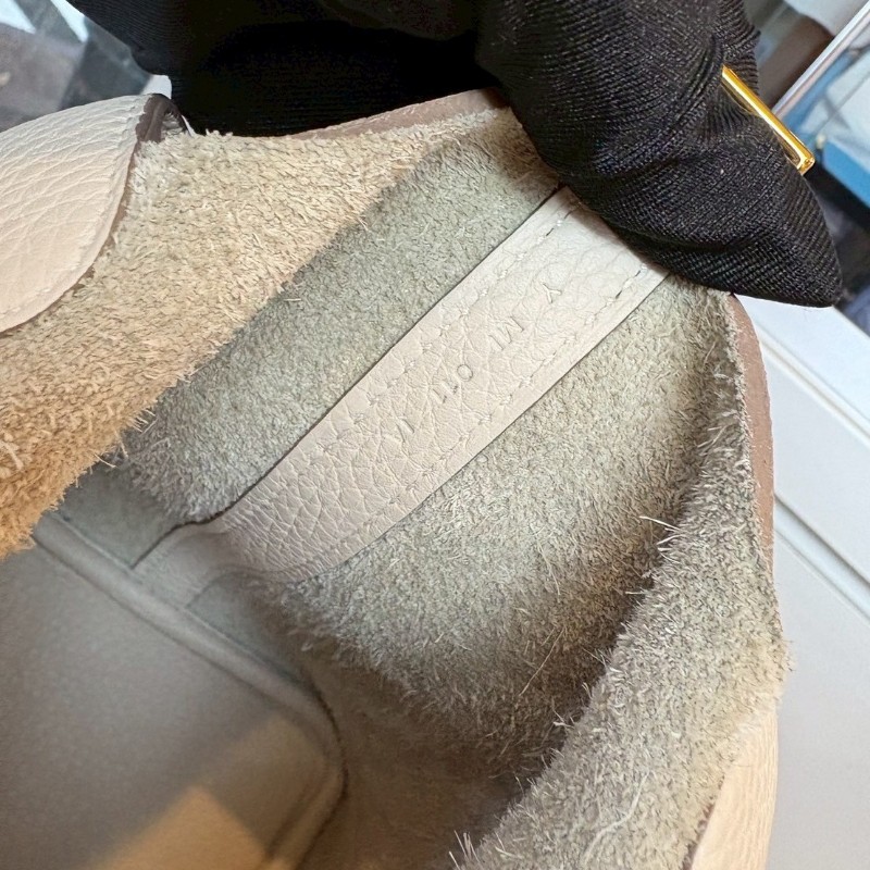 Hermes 金釦淺白灰色皮革菜籃子 18 picotin-23