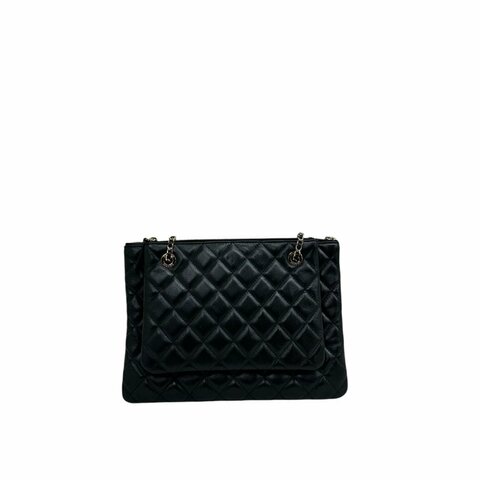 【CHANEL】Calfskin 黑色金扣 雙層信封鏈條包（二手）M3451