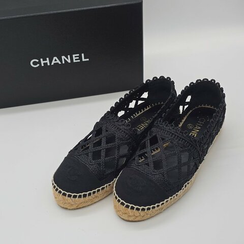 CHANEL 鏤空蕾絲 織物 漁夫鞋 平底鞋