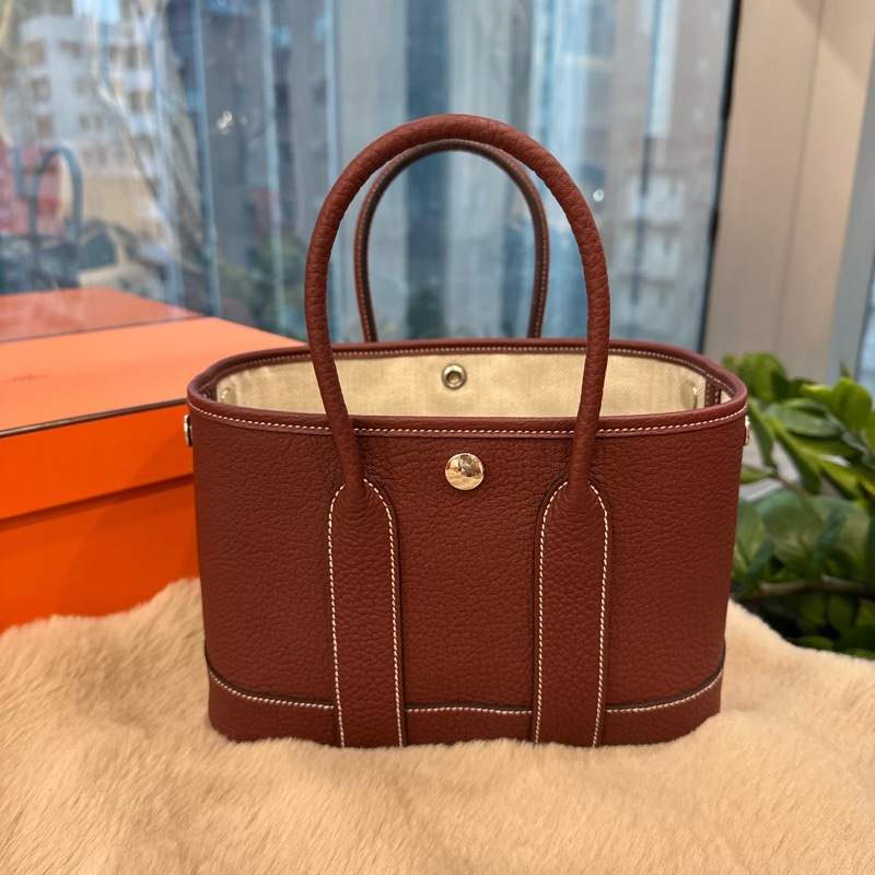 HERMES mini garden party 愛馬仕紅銀扣全皮 stamp k-0