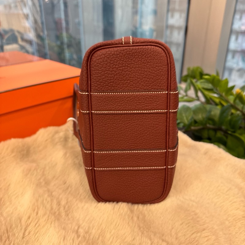 HERMES mini garden party 愛馬仕紅銀扣全皮 stamp k-2