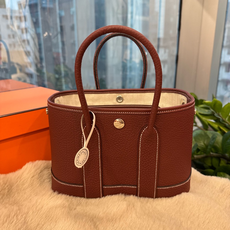 HERMES mini garden party 愛馬仕紅銀扣全皮 stamp k-6