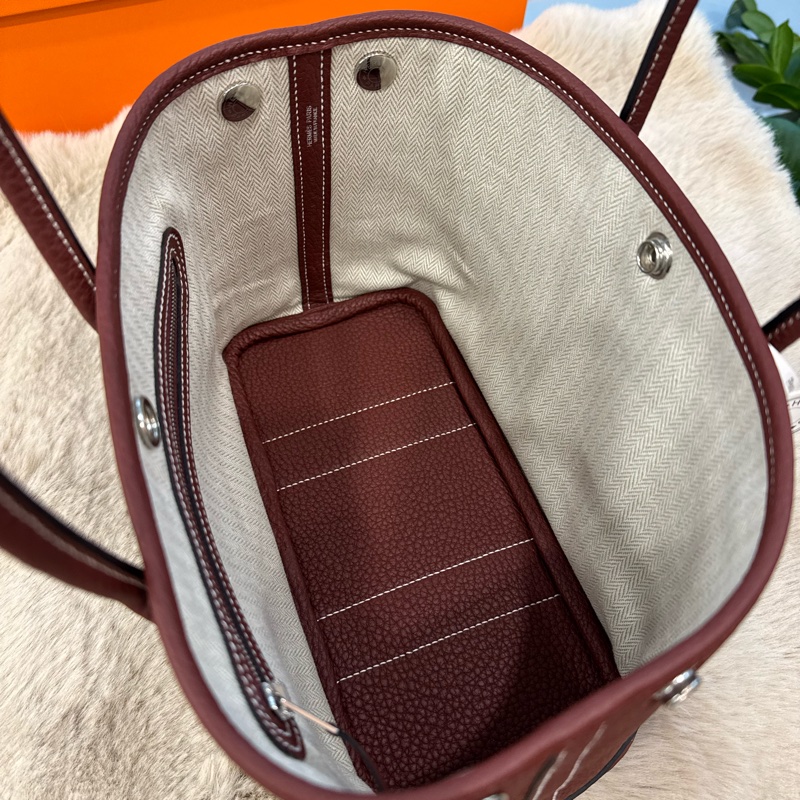 HERMES mini garden party 愛馬仕紅銀扣全皮 stamp k-8