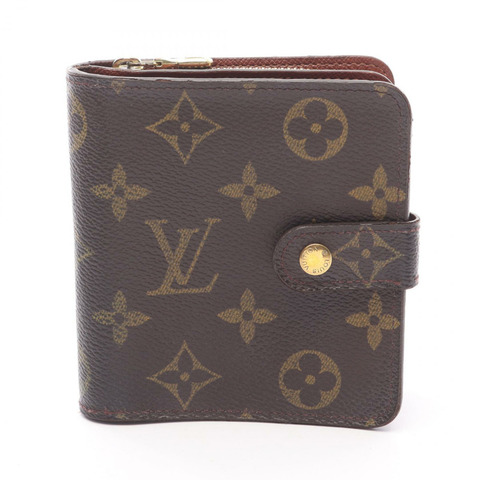 LOUIS VUITTON 緊湊型拉鍊雙折皮夾 M61667 字母帆布 棕色 二手 LV