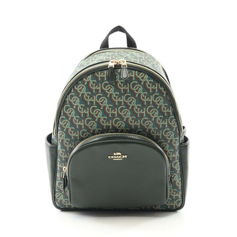 Coach 簽名印花塗層背包 CF344 皮革綠色 二手