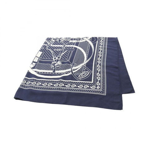 HERMES Carre140 Grand Manege 圍巾 H243059S 絲綢 絲綢 羊絨 海軍藍 白色 白色 二手 女士