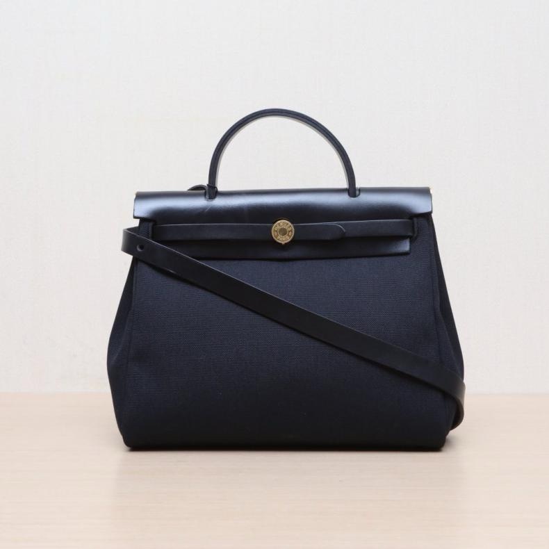 HERMES(愛馬仕) Herbag 31 89黑色 帆布/Hunter 牛皮 U刻 金扣-0