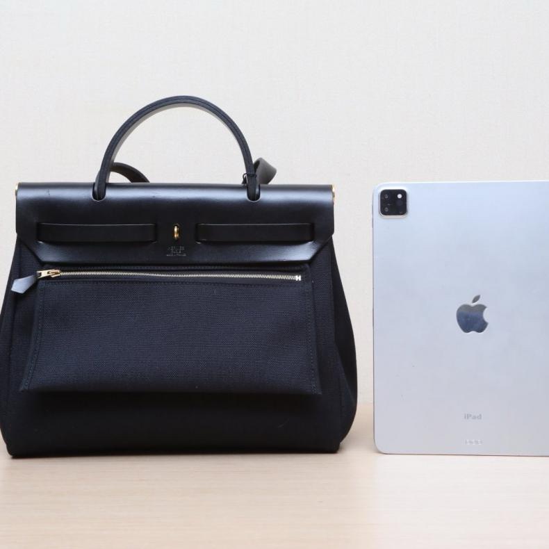 HERMES(愛馬仕) Herbag 31 89黑色 帆布/Hunter 牛皮 U刻 金扣-2