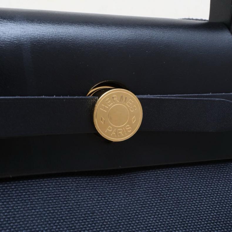 HERMES(愛馬仕) Herbag 31 89黑色 帆布/Hunter 牛皮 U刻 金扣-5