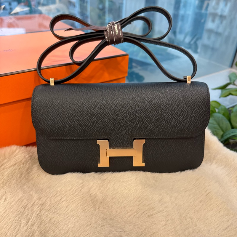 HERMES constance elan 黑玫瑰金扣 epsom stamp k-5