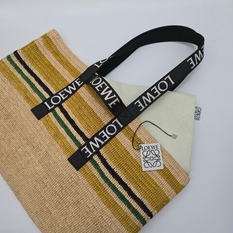 【全新品❤ 原購價 5 萬】LOEWE 羅威 Fold Shopper 拉菲草 織帶手提把 折疊包 購物袋 草編包