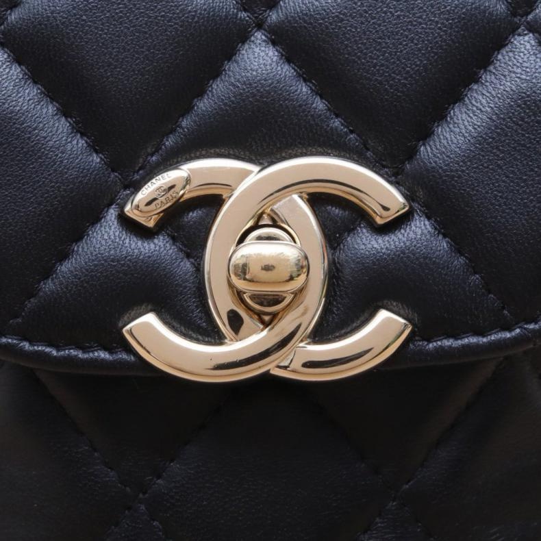 CHANEL(香奈兒)  黑色  28開 淺金扣 CF 經典菱格紋 金扣 手機包 鏈條包-5