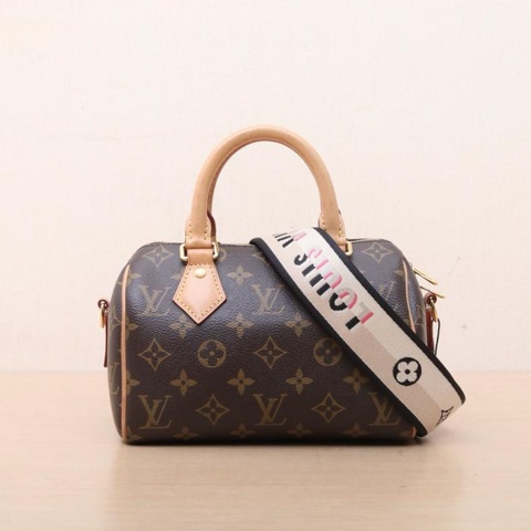 LOUIS VUITTON(路易威登) Speedy 20 可拆卸黑白寬肩帶 老花 PVC 晶片