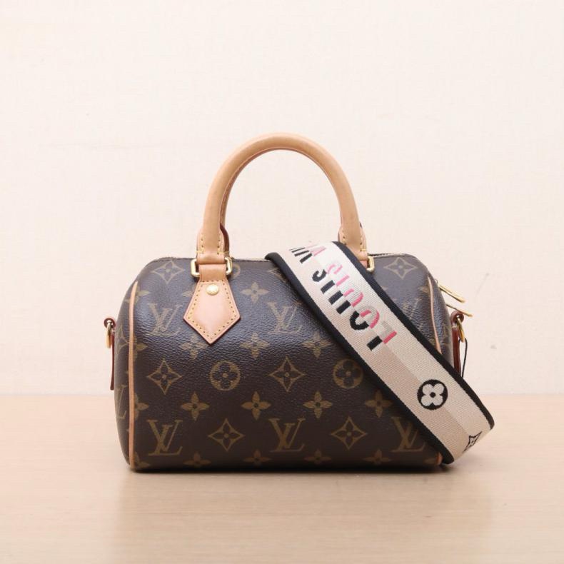 LOUIS VUITTON(路易威登) Speedy 20 可拆卸黑白寬肩帶 老花 PVC 晶片-0