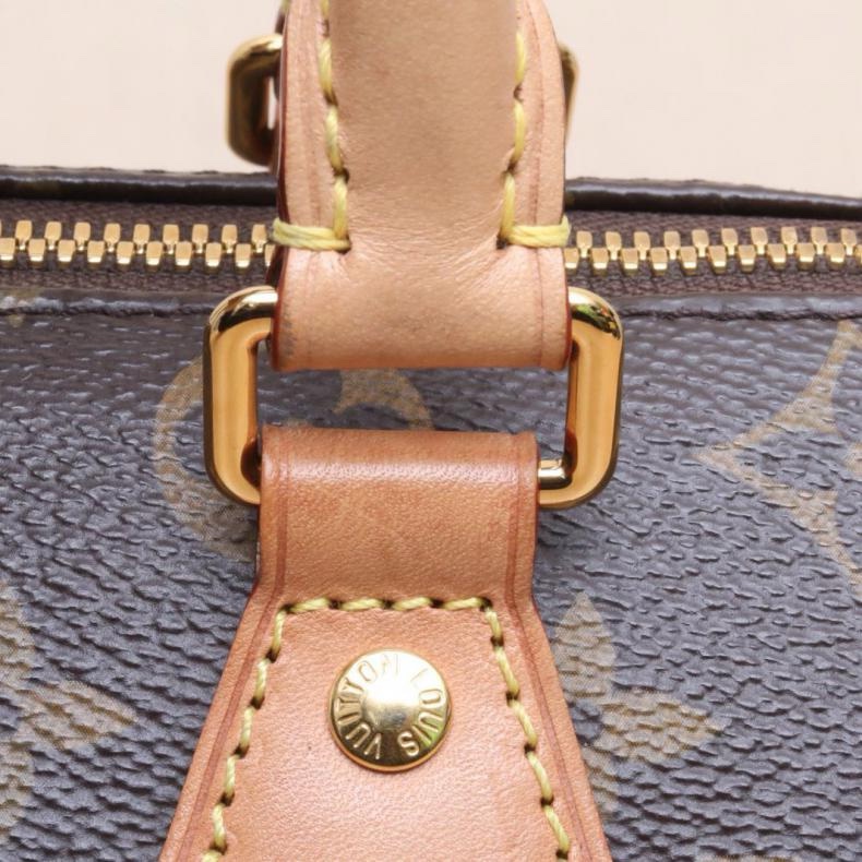 LOUIS VUITTON(路易威登) Speedy 20 可拆卸黑白寬肩帶 老花 PVC 晶片-5
