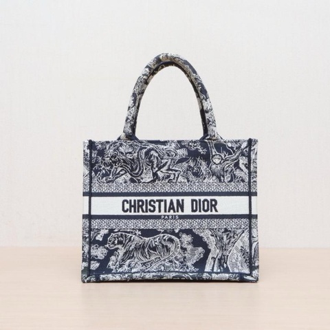DIOR(迪奧) Book Tote 小號 26.5 藍色 帆布 無 2022 動物園老虎刺繡