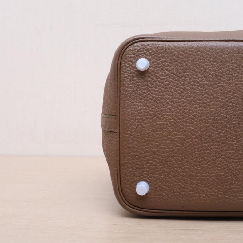 HERMES(愛馬仕) Picotin 22 菜籃子 4B新餅乾色拼3G栗子色 TC皮 U刻 銀扣-3