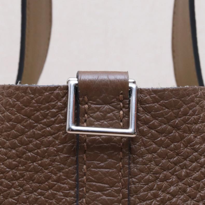 HERMES(愛馬仕) Picotin 22 菜籃子 4B新餅乾色拼3G栗子色 TC皮 U刻 銀扣-5