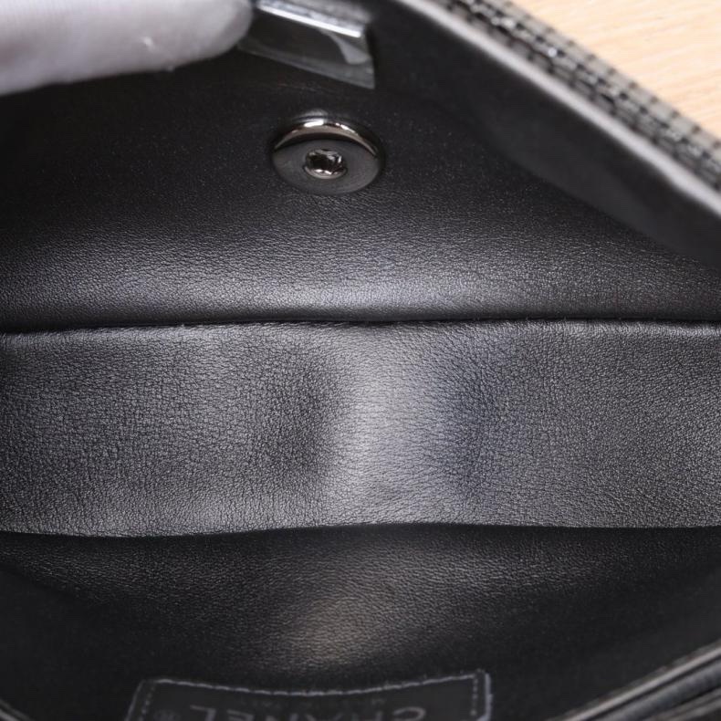 CHANEL(香奈兒) 銀色 珠片 晶片開 銀扣 金屬質感 網紗 大mini 單肩包-4