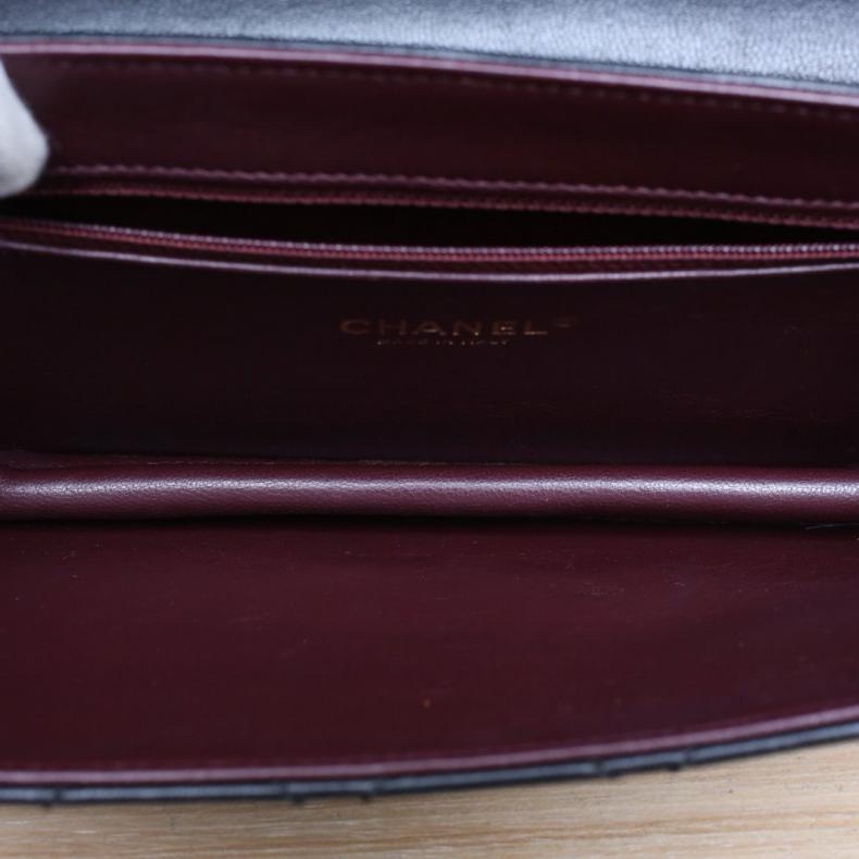 CHANEL(香奈兒) 黑色 22開 金扣 CF 亞克力扣 菱格紋法棍 單肩包-4