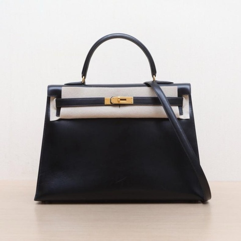 HERMES(愛馬仕) Kelly 35 89黑色 Box皮 圈Z 金扣