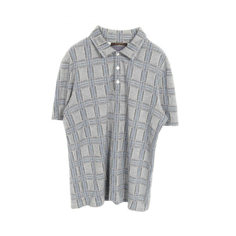 LOUIS VUITTON Polo 衫上衣半袖棉質灰藍 Gres 二手男款 #L
