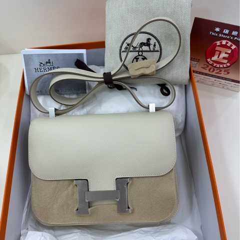Hermes愛馬仕 康康24 奶昔白 銀扣 w刻  epsom皮 copy單