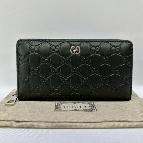 GUCCI 牛皮壓紋雙G銀釦長夾