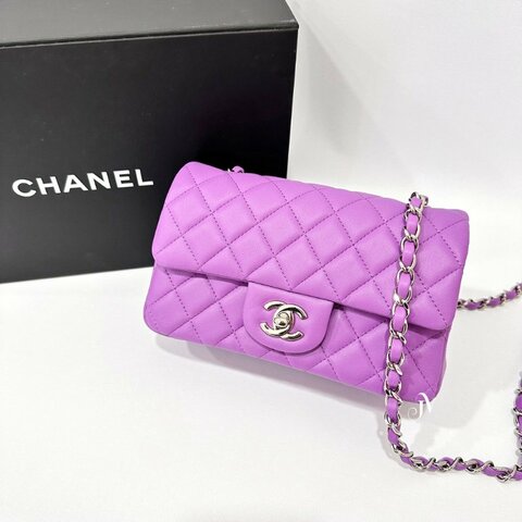 CHANEL糖果紫羊皮菱格銀釦MINICOCO A69900