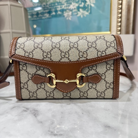 Gucci 咖PVC1955 斜背相機包