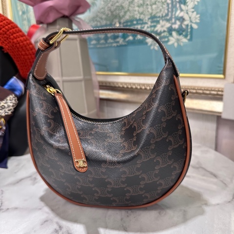 Celine 咖PVC Teen Lulu金釦手提肩斜背腋下包